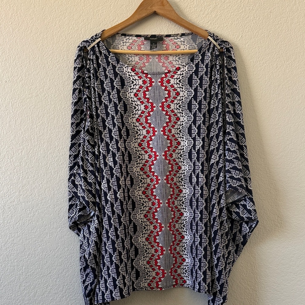 Alfani Geometric Navy and Red Blouse